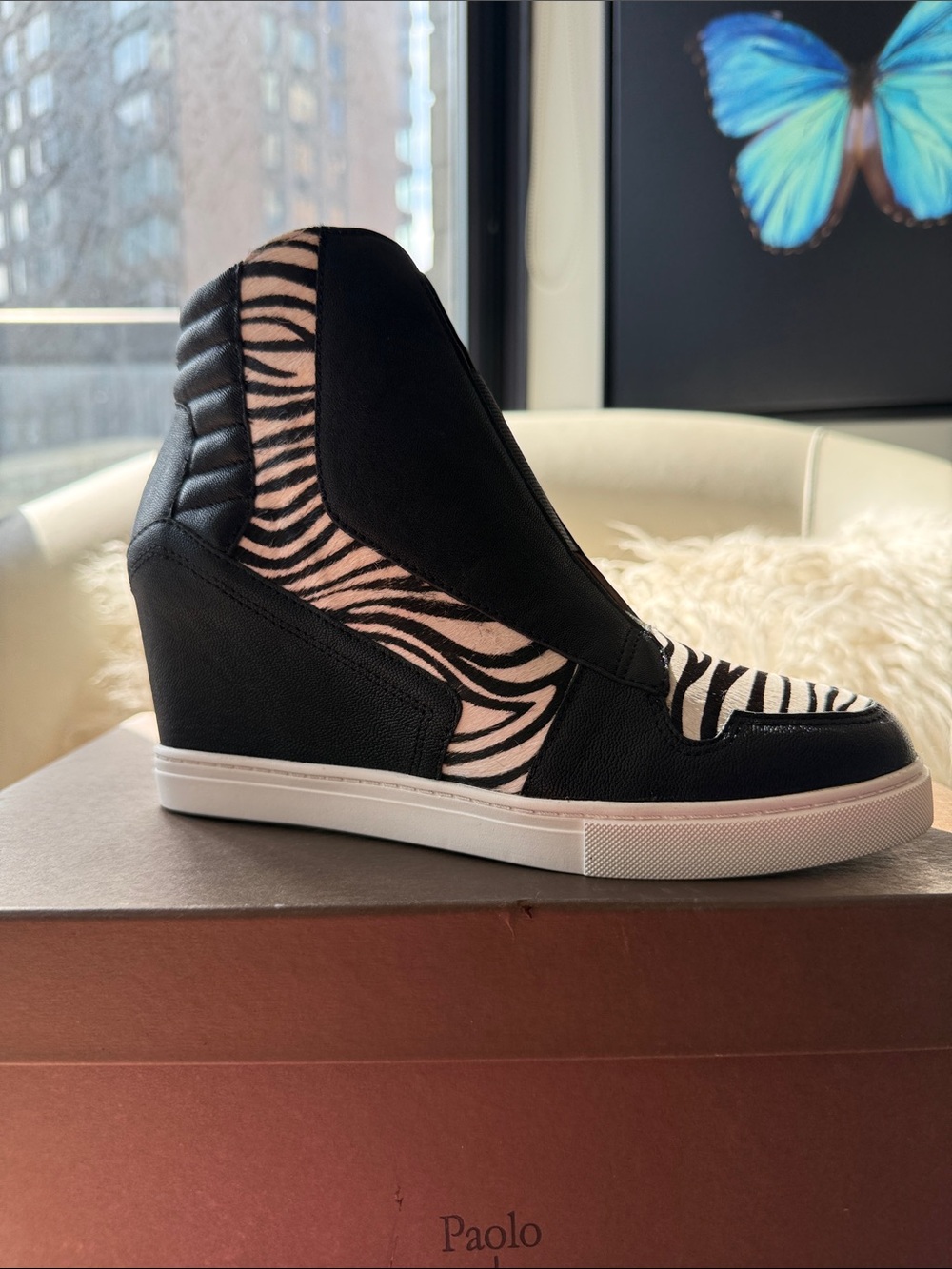 New, Linea Paolo Filipa2-L Zebra Wedge Sneakers 6.5